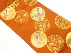 雪輪文に花模様織出し名古屋帯